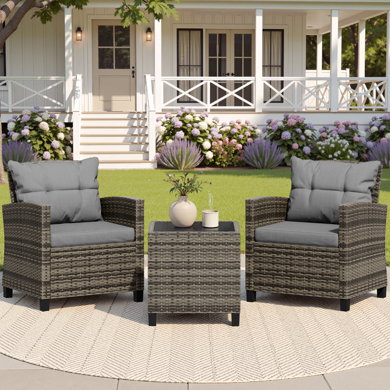 Arlayne 2-Person Outdoor Patio Seating Group with Cushions, Dark Gray/Gray