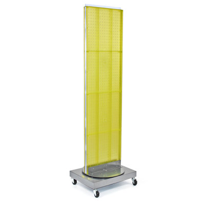 Two-Sided Pegboard Floor Display on Revolving Wheeled Base. Spinner Rack Stand. Panel Size: 16"W x 60"H