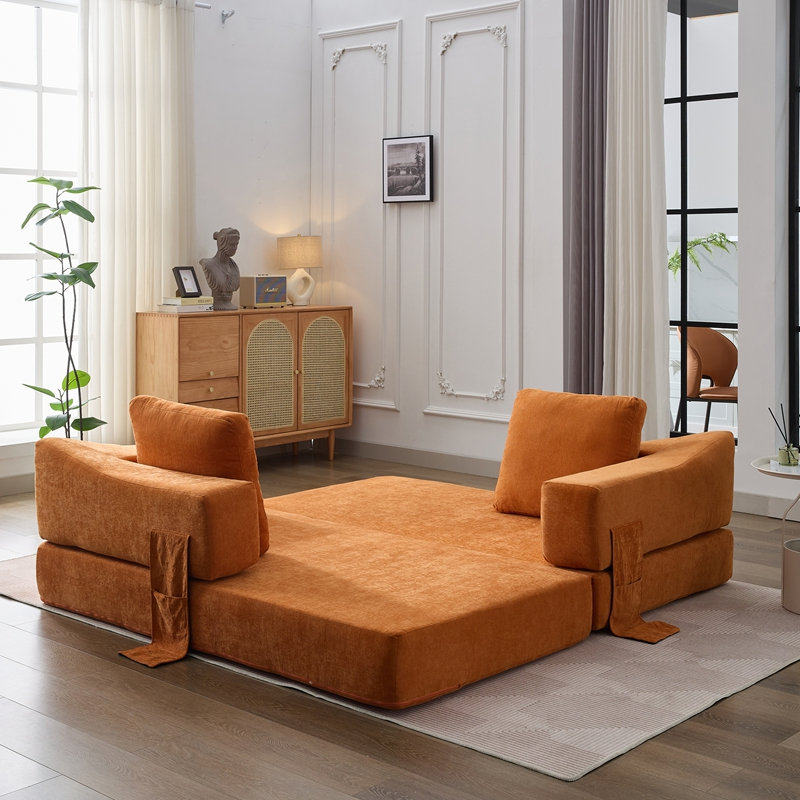 Canapé-lit convertible polyvalent pour les espaces domestiques, améliorant le confort et la fonctionnalité, Orange