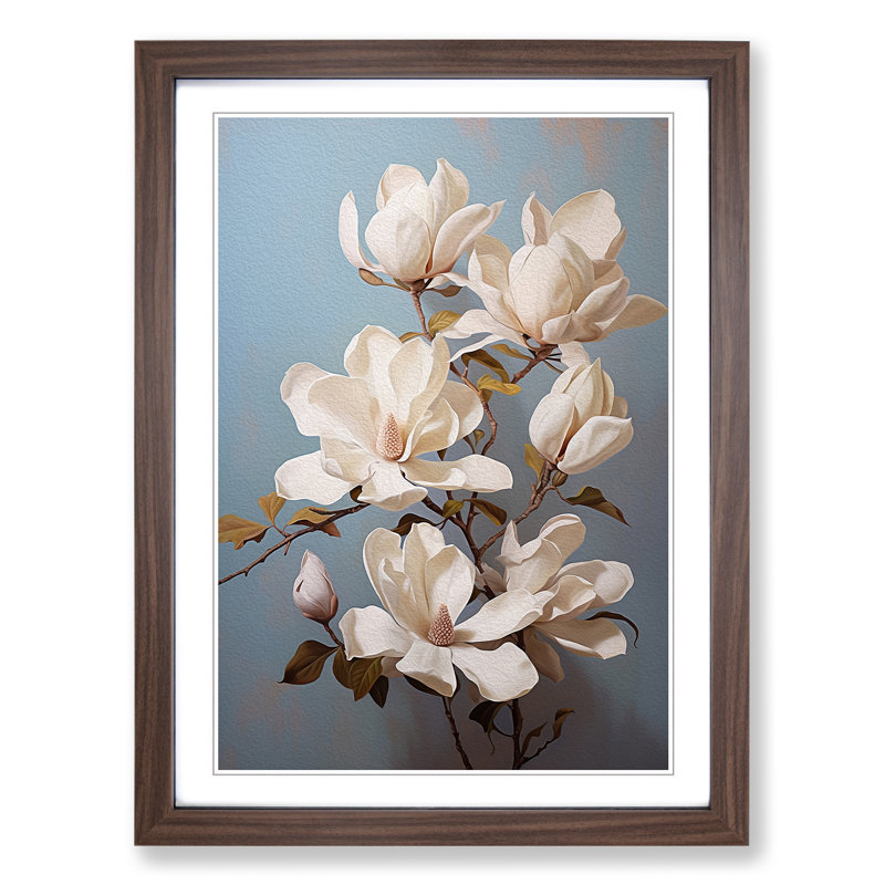 Magnolia Flower Romanticism No.2 - Single Picture Frame Print on Wood, Walnut Framed, 46cm H x 34cm W x 2cm D