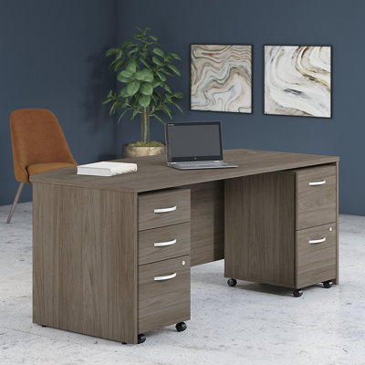 Studio C 72W x 36D Bow Front Desk and Credenza with Mobile File Cabinets
