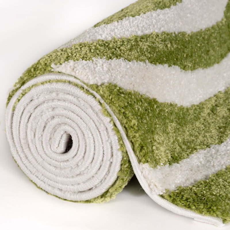 Joli Striped Area Rug Soft Dense Pile for Living Rooms and Bedrooms, Green/White, Rectangle 120 x 170 cm