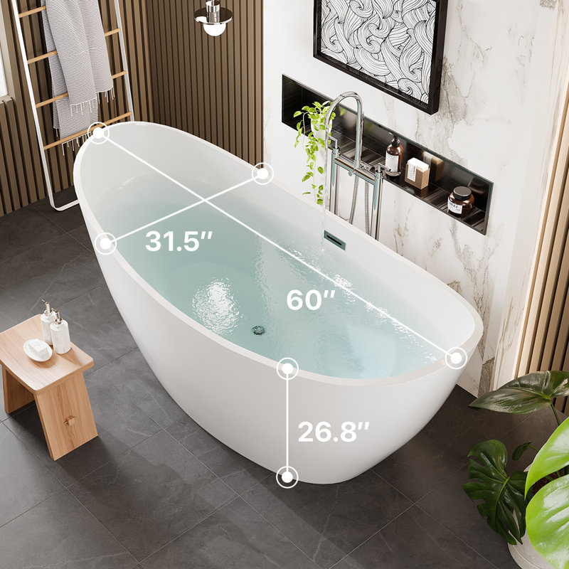 Opalo 59'' x 30'' Soaking Acrylic Bathtub
