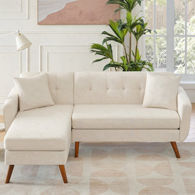 80"" W L Shaped Couch Sofa, Mid-Century Modern Sectional Couches for Living Room, 3 Seat Couch with Wide Chaise Lounge & Two Pillows,Button Tufted Upho -  George Oliver, 095F89247E864153A54564F4850CBD6B