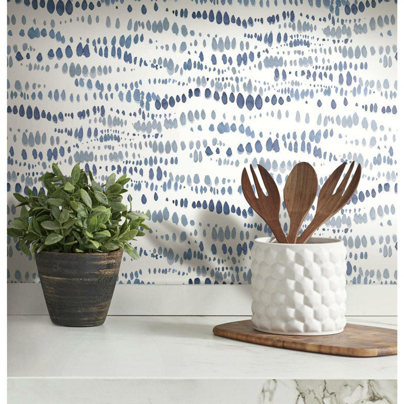 Papier peint adhésif en pointillé Lisa Audit, Bleu marine/blanc