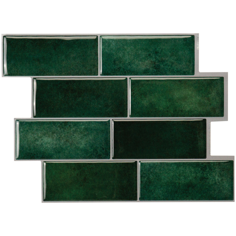 Carreau de dosseret en gel adhésif style métro 12 po x 8 po, Vert