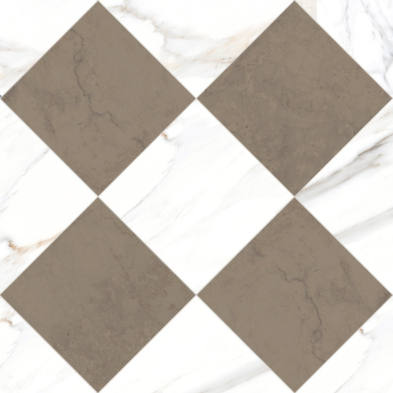 Tavari Checkerboard 10X10 Calacatta And Bronze, Brown/White