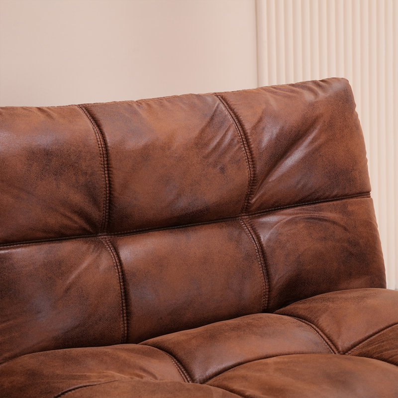 Futon simple en similicuir 71 po avec accoudoirs réglables 71 po, Brun