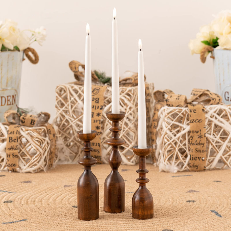 Wood Candle Holders, Brown