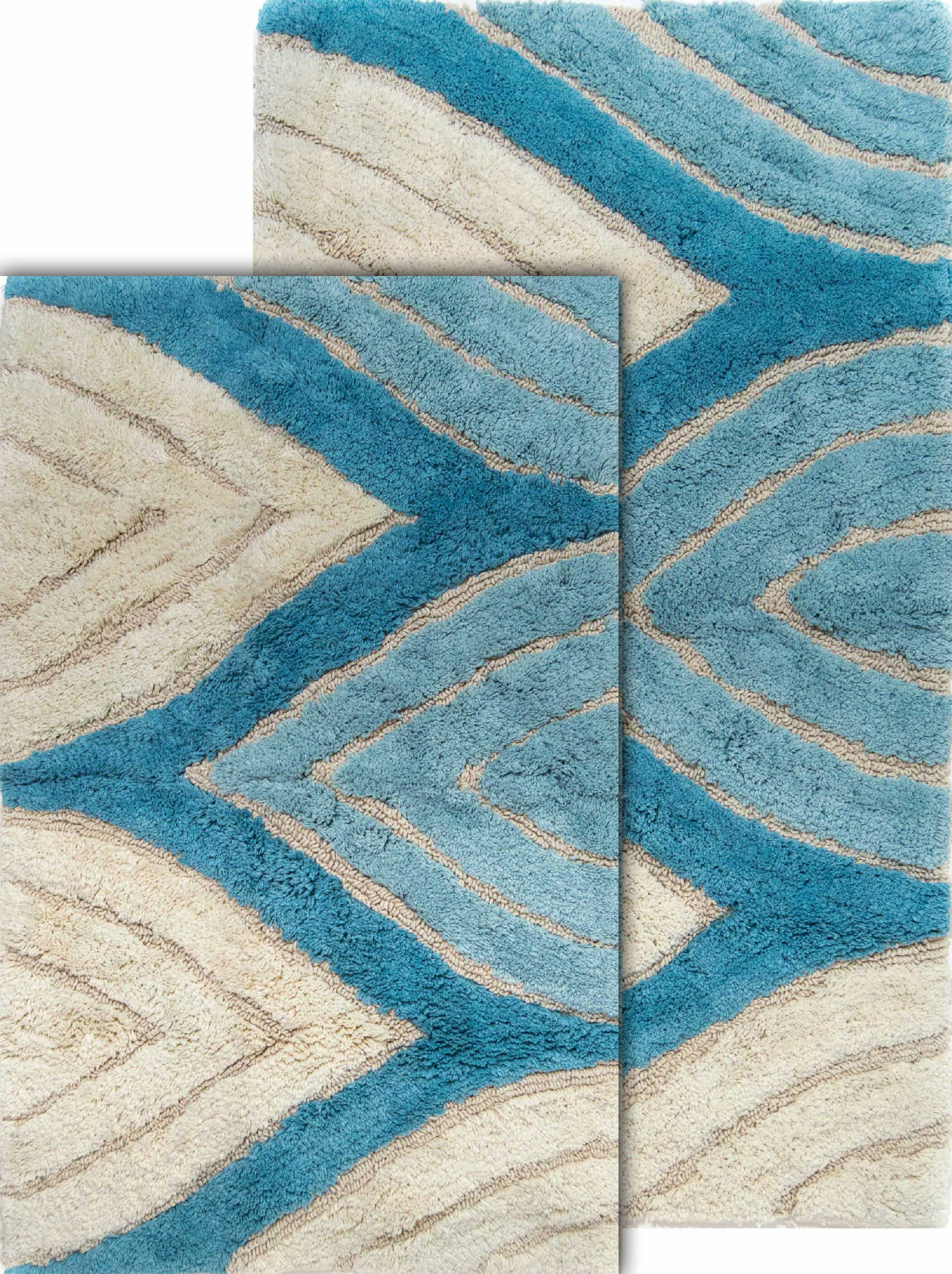 Blue Cream Bath Mat-hand Made 100% Cotton Ultra Soft and 