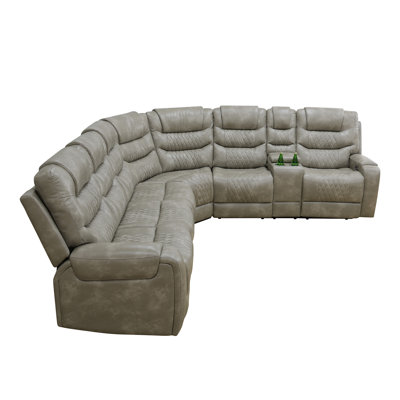 Grey Breathing Leather Electric Sectional Recliner Sofa Set