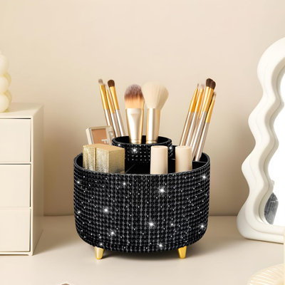 Porte-pinceau à 360 °, porte-pinceau rotatif, porte-pinceaux à maquillage à 5 fentes pour cosmétiques, rangement pour meuble-lavabo de bureau - diamant noir