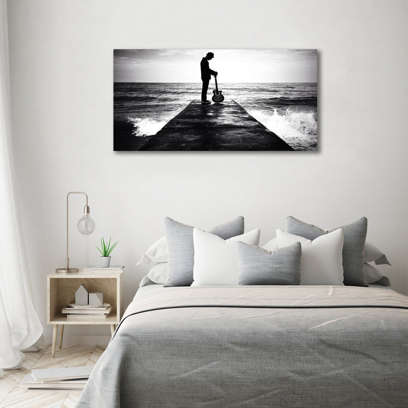 Guitarist On The Pier - Wrapped Canvas Print