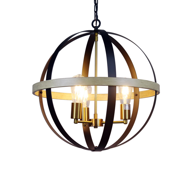 Shamaiah 3 - Light Matt Black/Brass/Wood Caged Pendant