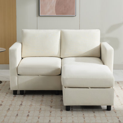 58.3” Upholstered Loveseat With Under-Seat-Storage, Ottoman, Chenille