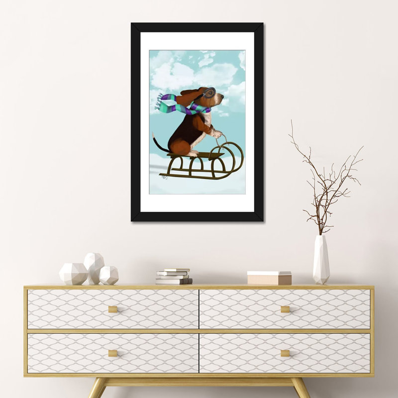 « basset hound sledging », reproduction d’impression sur toile tendue Fab Funky, H 24 po x l 16 po x P 1 po, Blanc
