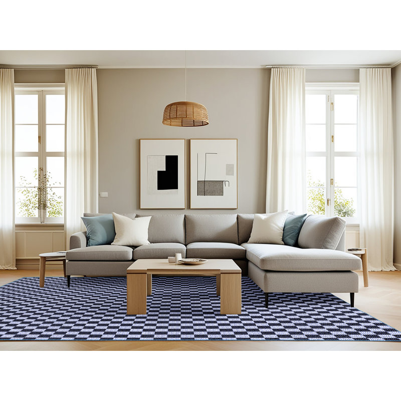 Tapis bleu tissé à la machine, Rectangle 8 pi x 12 pi