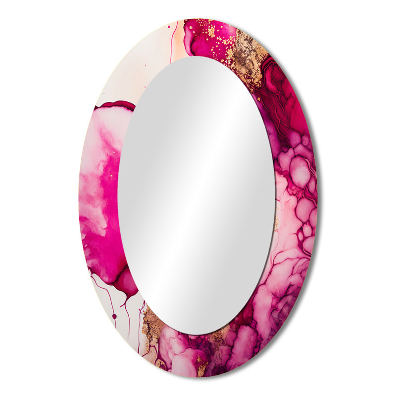 Serenity In Rasberry Blush V - Modern Oval Wall Mirror, 36" x 24"