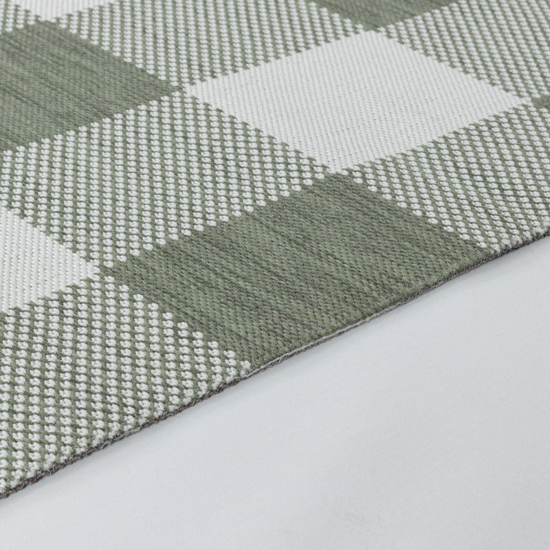 Outdoor Modern Boho Dark Moss Checkered Rug, Rectangle 160 x 213cm