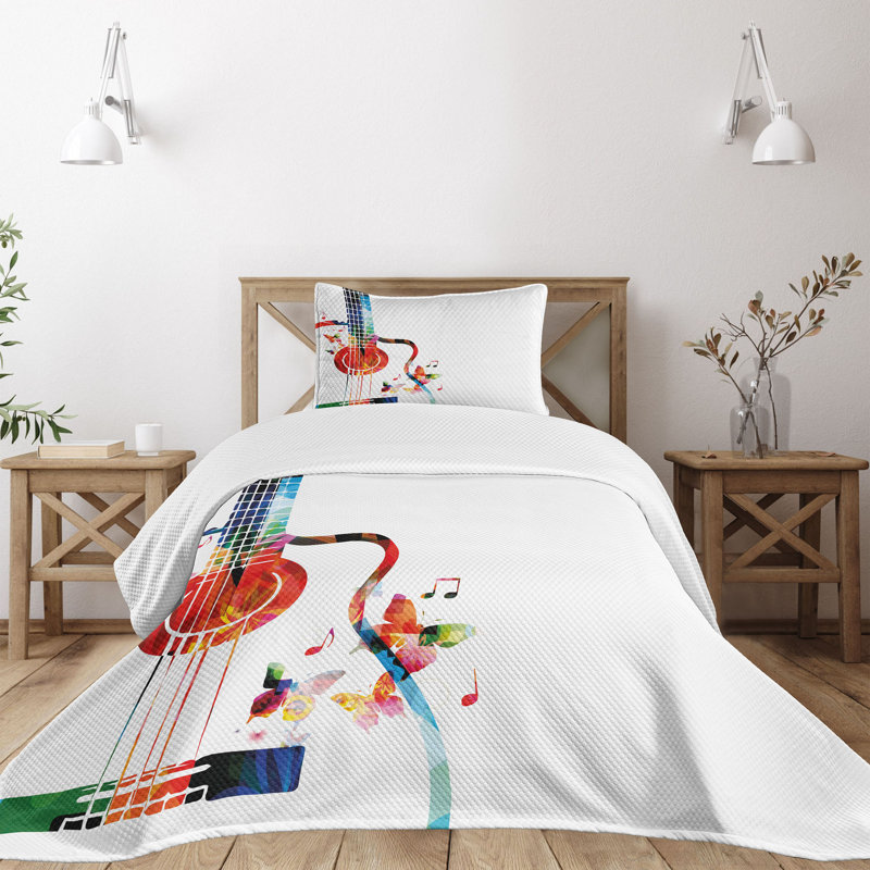 White Quilted Twin Bedspread Set with Pillow Sham