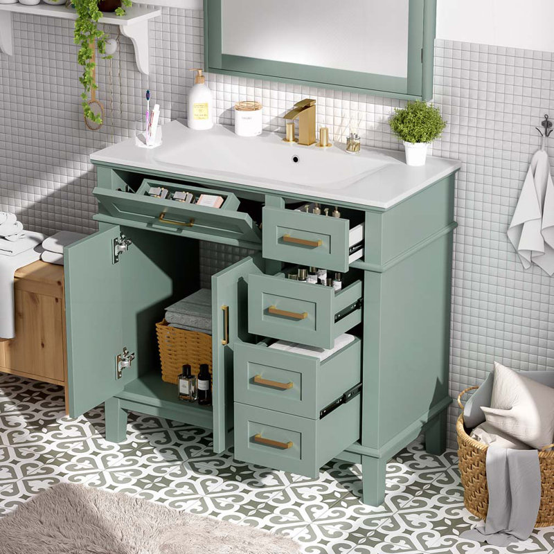 Meuble-lavabo 36 po avec lavabo en céramique, Vert