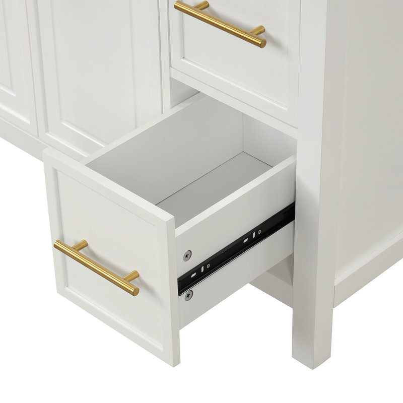 Meuble-lavabo de 36 po avec comptoir d'évier, meuble-lavabo avec deux portes et trois tiroirs, bois massif, panneaux de fibres à densité moyenne, un paquet, blanc (ancien numéro de référence: N725P198316K)