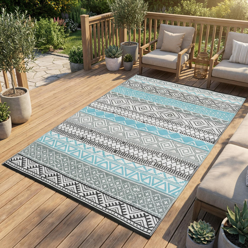 Plastic Straw Rug for Porch, Backyard, Balcony, Picnic, Blue, Rectangle 9' x 12'