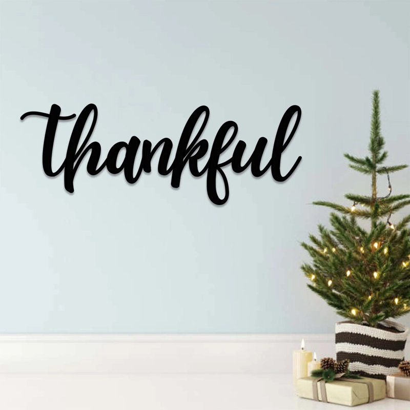 Art mural en métal «Thankful» - Mot inspirant - Tente murale de ferme rustique - Signe de citation de gratitude - Sculpture en métal industrielle moderne - Décoration de cuisine de salon - Élégante œuvre d'art