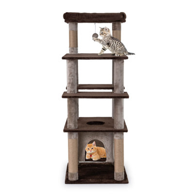 Large Multi-level Cat Tree 58" Tall Cat Tower with Swaying Aerial Condo Perch Bed