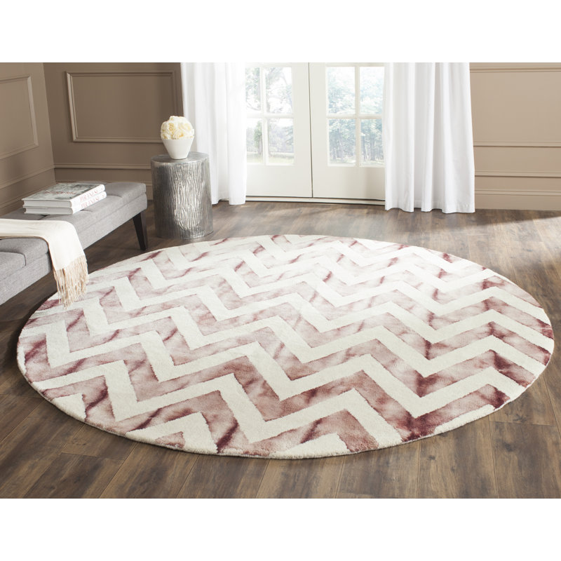Vandermark Hand Tufted Wool/Cotton Geometric Rug in Maroon/Ivory, Round 7'