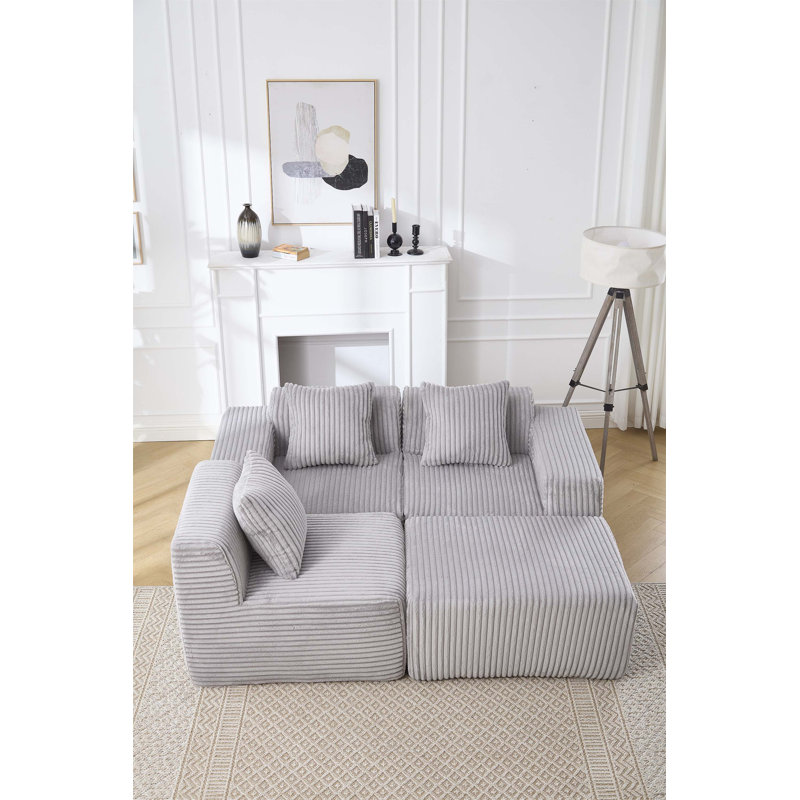 Méridienne rembourrée à assise profonde et méridienne rembourrée, Tissu gris pâle
