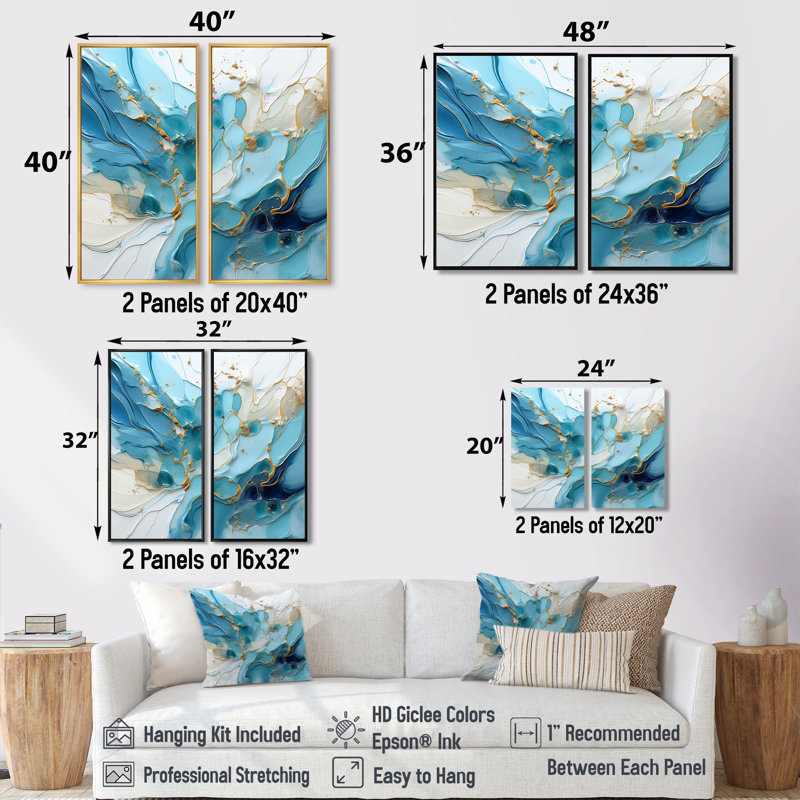 Charme de glacier bleu et blanc - 2 impressions sur toile modernes beiges, Impression encadrée flottante, H 32 po x l 32 po