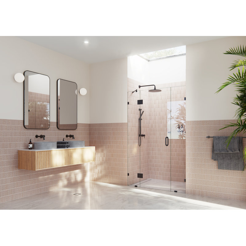 Stellar 46 in. W x 78 in. H Fully Frameless 3 Panel Inline Glass Hinged Shower Enclosure, Matte Black