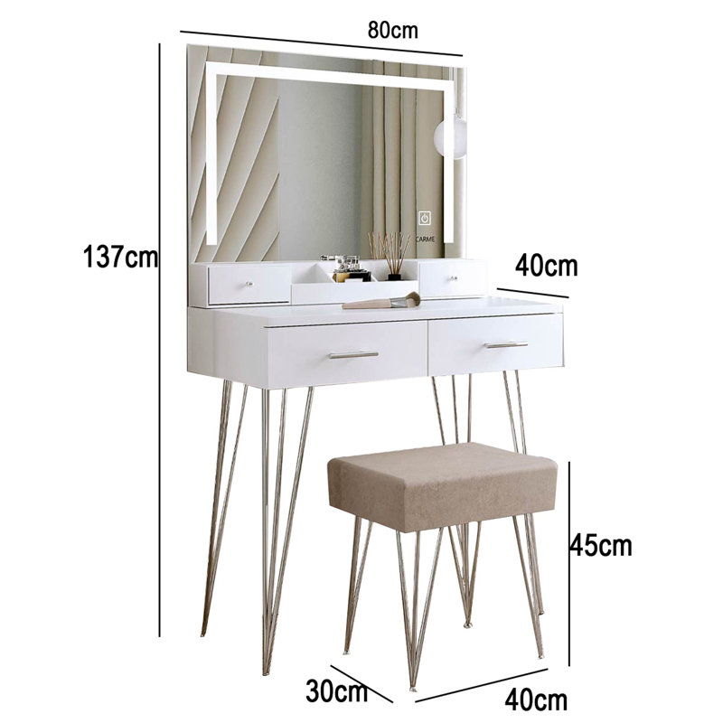 Chawn Dressing Table with Mirror, White