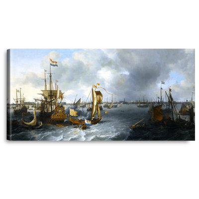 Reproduction de peinture, impression jet d'encre sur toile, "Le Port d'Amman vu de l'Ij", 1666 par Ludolf Backhuysen