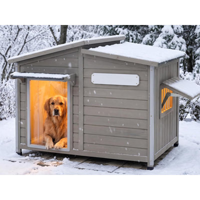 Wooden Outdoor Dog House with Adjustable Side Vents and Raised Floor