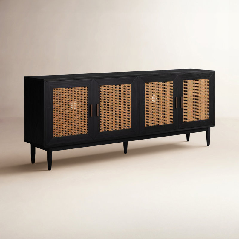 Solid Wood 4 - Door Sideboard, Black