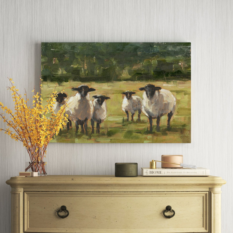Babsy Sheep Family I - Painting, 61cm H x 91cm W, Wrapped Canvas