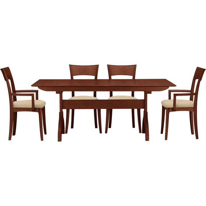 Sarah Solid Wood Top Four Leg Dining Set, Cognac Cherry, Coffee Leather