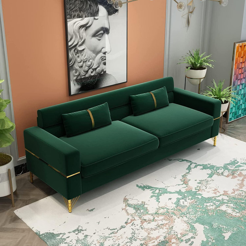 86 Inch Modern Velvet Sofa, Green