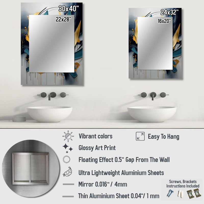 Golden grey Abstract Fractal Whirls of serenity I - Fractal Decorative Wall Mirror, Gold Large Mirror, Printed Metal Art