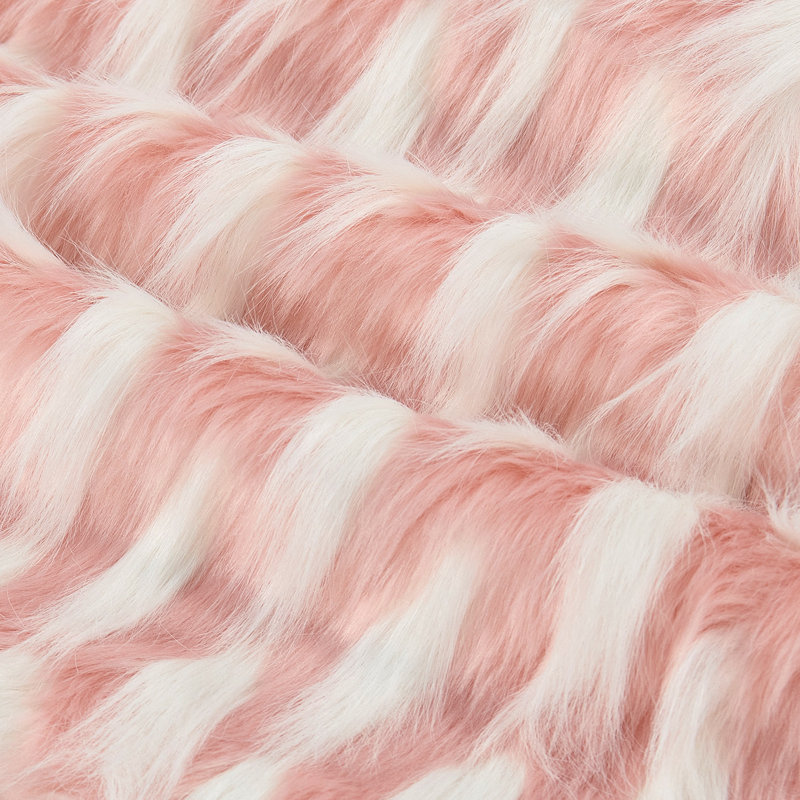 Pink and White Faux Fur Embroidered Euro Pillow Covers, 20" x 20"
