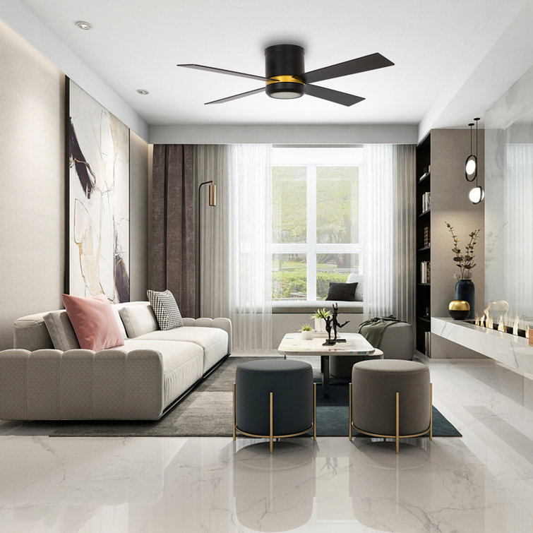 52'' Arlo 4 - Blade LED Smart Flush Mount Ceiling Fan with Wall Control and Light Kit Included