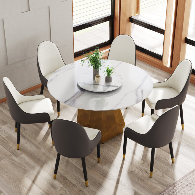 Ensemble de table de salle à manger moderne en marbre 53 "avec base en métal, design rotatif, blanc