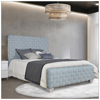 Mobilier de chambre à coucher contemporain contemporain audacieux en chenille bleu sarcelle clair