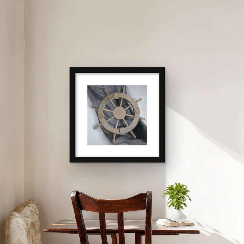 Helm on a Fishing Net - Coastal Livingroom, reproduction encadrée
