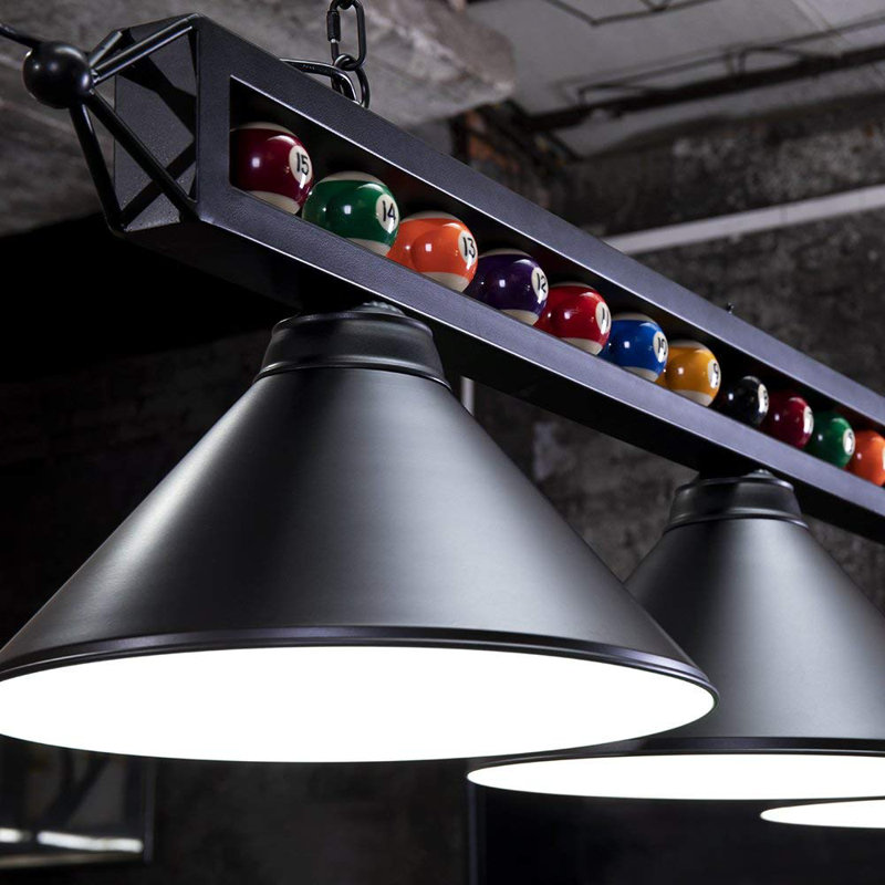 Luminaire suspendu conique à 3 lumières pour table de billard Mickael, Métal mat, Noir