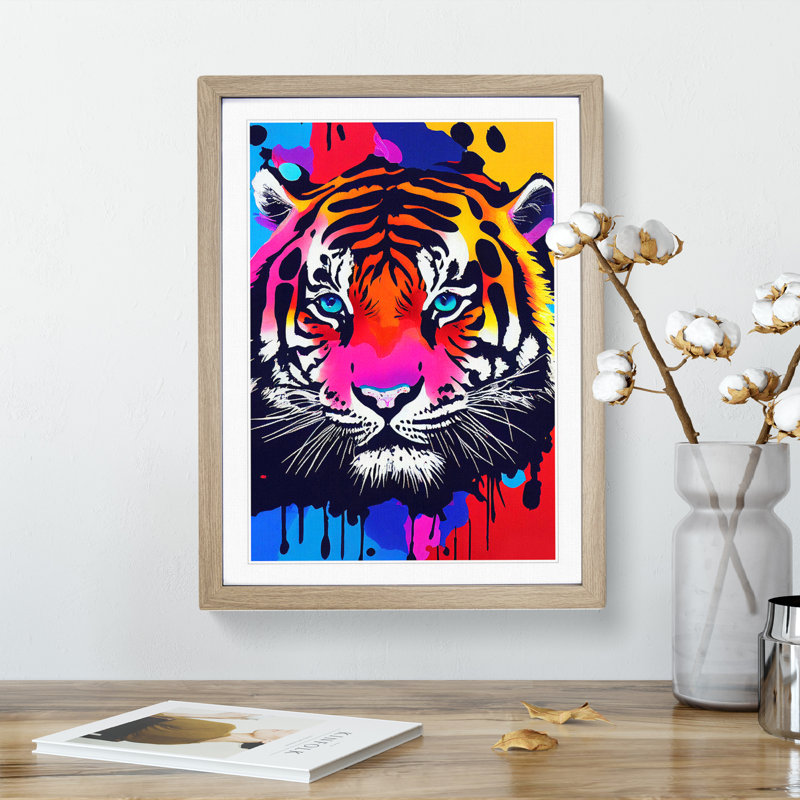 Painted Tiger No.4 Abstract - Wall Art, 66cm H x 48cm W, Oak Framed, White