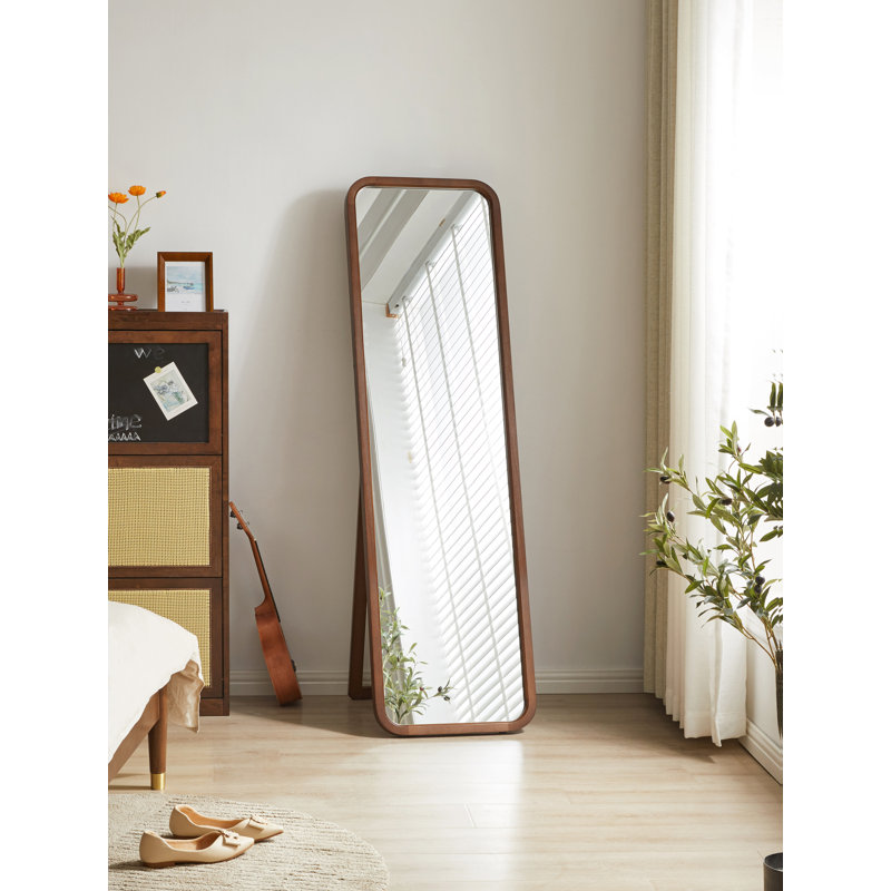Miroir arqué pleine longueur avec support, conception murale ou inclinée, Noyer