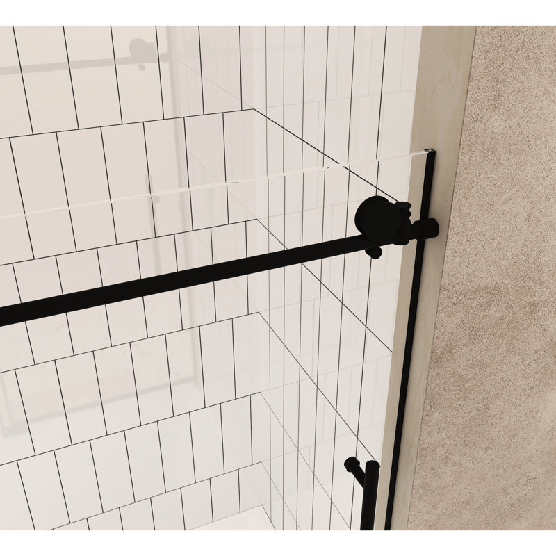 Shower Door, 56 - 60" W X H, 1/4" (6 Mm) Clear Tempered Glass, Proof Film, Smooth Sailing Sliding, Stainless Steel Handle, Matte Black, Conscious For Bathroom Gliding, First